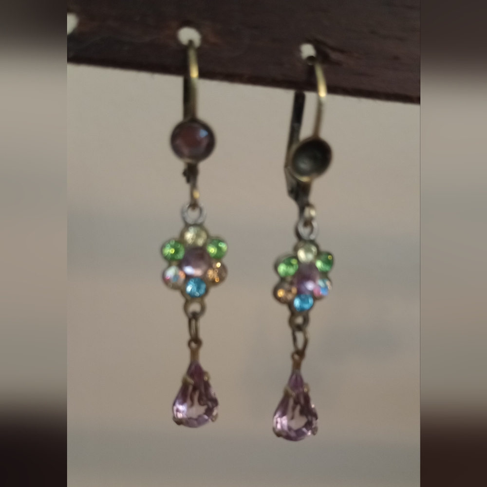 Michal Negrin Earrings Flower Teardrop & Swarovski Crystal